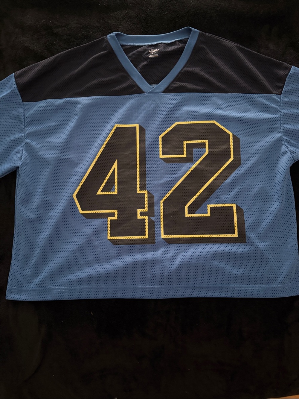 Urban Outfitters Blue and Black Mesh Jersey with Yellow Trim 42